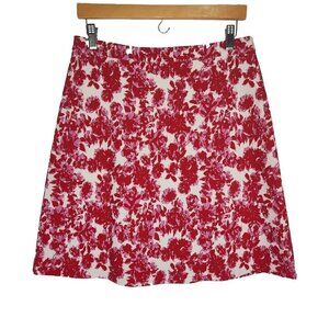 Margaret M A-Line Mini Skirt M Red Pink Floral Pull On Stretch Preppy